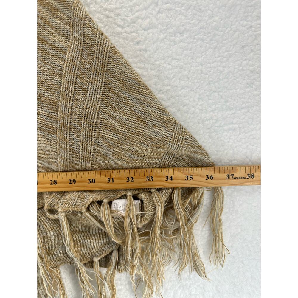 GB Cream and Tan Poncho Shrug with Fringe, XS, Preowned - Picture 6 of 6